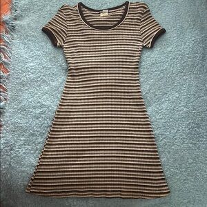 Knitworks Black and Tan Striped Mini Dress
